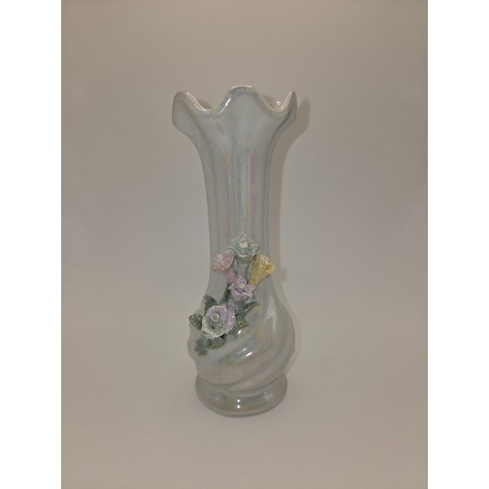 Vintage Iridescent Flower Vase 7" Shimmering Floral Bud Vase